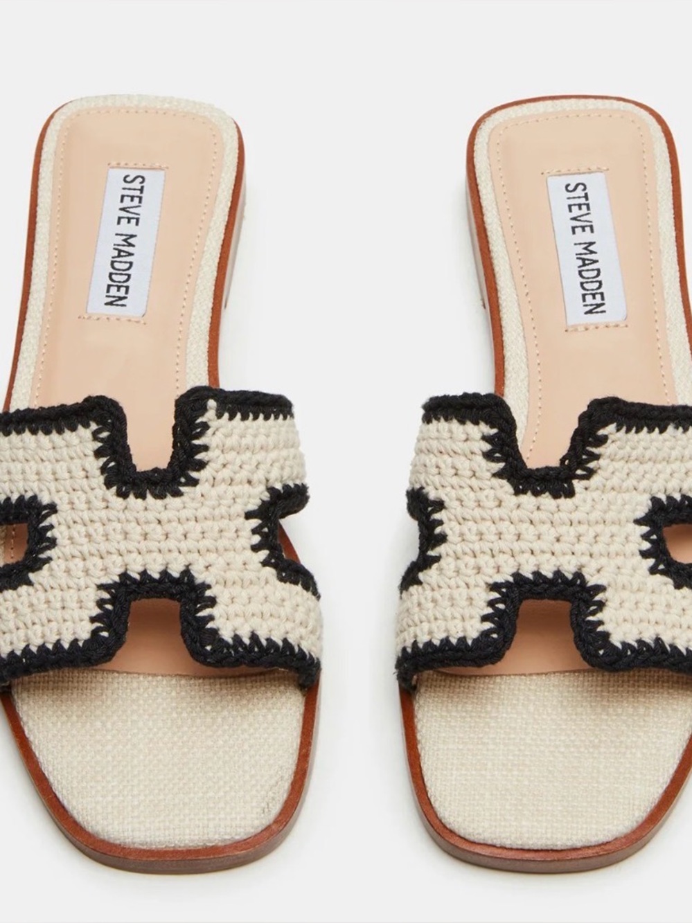 Steve Madden Cream Hayden Crochet Slide Sandals with Black Trim 7.5